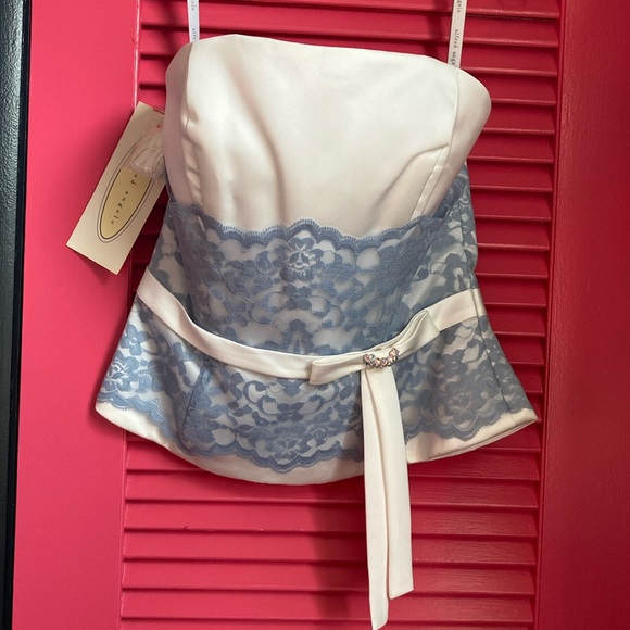 NWT Alfred Angelo Bustier top rhinestone bow Periwinkle lace size 10 - Picture 3 of 16
